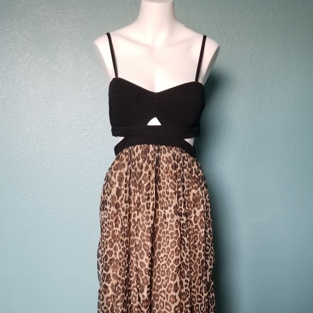 bebe leopard long dress
